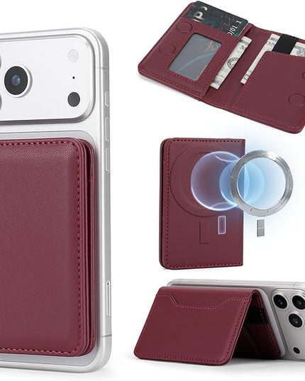 ASAPDOS For MagSafe Wallet,Magnetic Card Holder RFID Blocking Wallet with 5 Card Slots & Cash Pocket For iPhone 17/16/ 15/14/ 13/12/ Pro/Max/Plus/Air Red