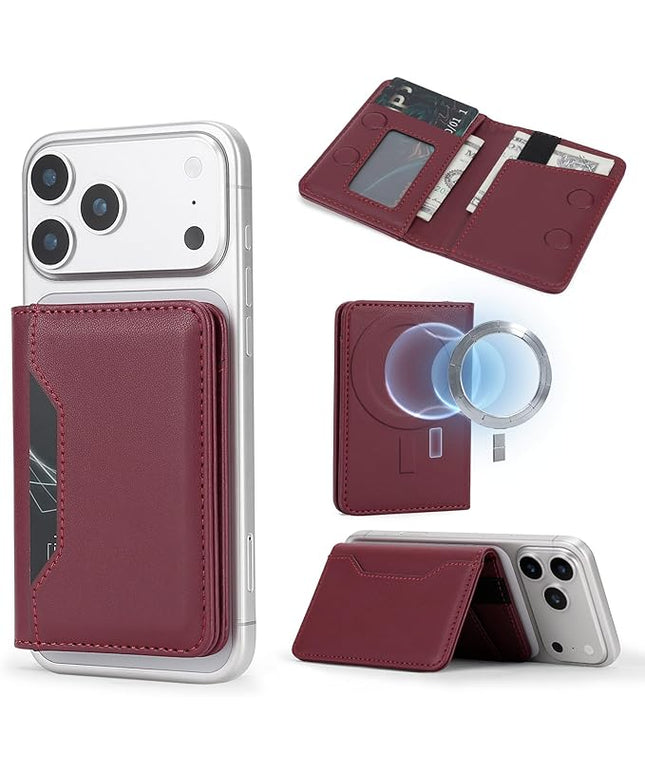ASAPDOS For MagSafe Wallet,Magnetic Card Holder RFID Blocking Wallet with 5 Card Slots & Cash Pocket For iPhone 17/16/ 15/14/ 13/12/ Pro/Max/Plus/Air Red