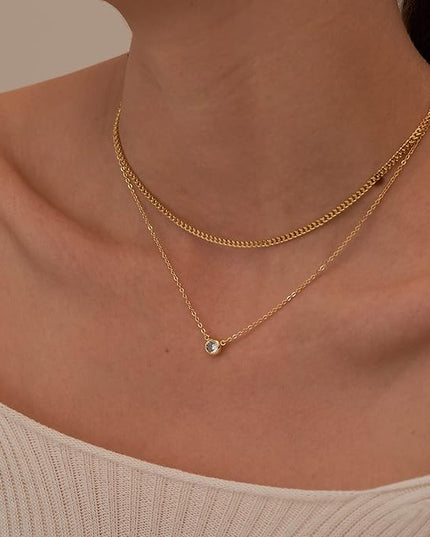 Tewiky Dainty 14k Gold Plated/Silver Cubic Zirconia Necklaces for Women, Simple CZ Jewelry Necklaces Trendy Gifts