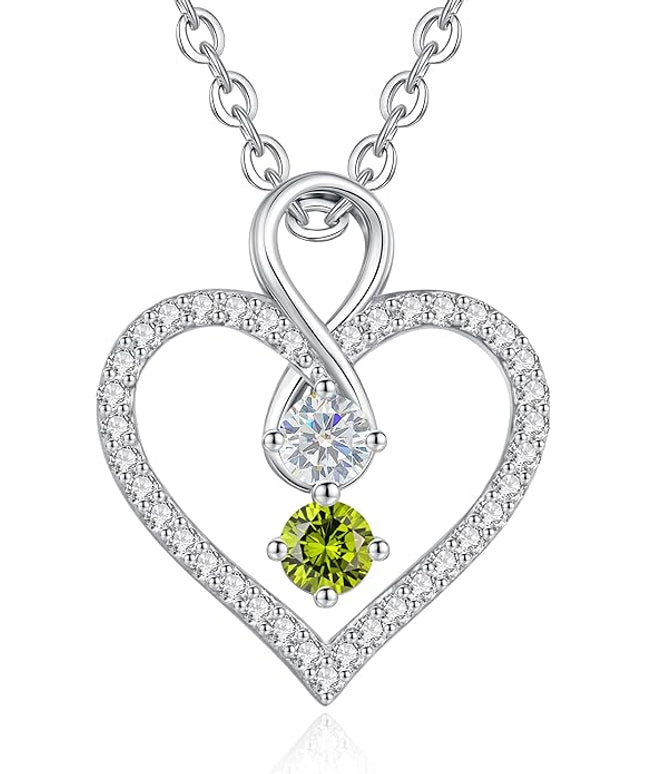 LOUISA SECRET Infinity Double Birthstone Necklace, 925 Sterling Silver Tiny Pendant Heart Necklace for Women Wife Her, Best Jewelry Gift Heart Jewelry Meaningful Gift for Valentine's Day, Christmas, Birthday Anniversary