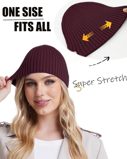 choshion Wool Knit Fisherman Beanie Hat for Men Women,Cuffless Warm Short Cuff Beanies Toboggan Ski Hats Winter Skull Cap