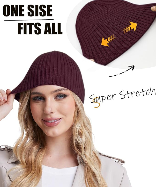 choshion Wool Knit Fisherman Beanie Hat for Men Women,Cuffless Warm Short Cuff Beanies Toboggan Ski Hats Winter Skull Cap