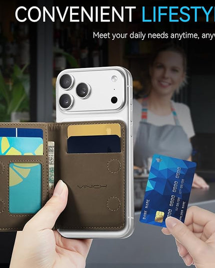 Vinich for MagSafe Wallet Magnetic RFID Blocking Card Holder Compatible with MagSafe Phones and Cases, Strong Magnet Minimalist Phone Wallet for iPhone 17/16/15/14/13/12/Pro/Max/Plus, Vintage Brown