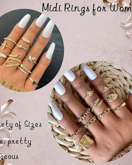 17KM 60 Pcs Gold Stacks Ring Sets for Women Non Tarnish, Dainty Vintage Stackable Rings Pack, Finger Midi Knuckle Rings for Jewelry Gift