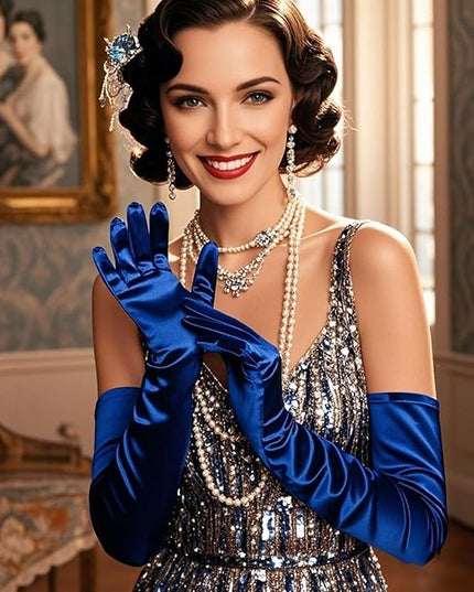 THARAHT Women Long Gloves with Satin Elbow Length for 1920s Opera Tea Party Costumes Bridal Evening Dress