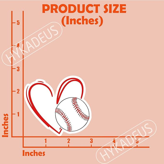 (3Pcs) Baseball Stickers Waterproof Vinyl Baseball Heart Decals for Water Bottle, Tumbler, Laptop, Phone Case, Poster Board, Scrapbooking, Team Players, Coach, 3" x 2.8"