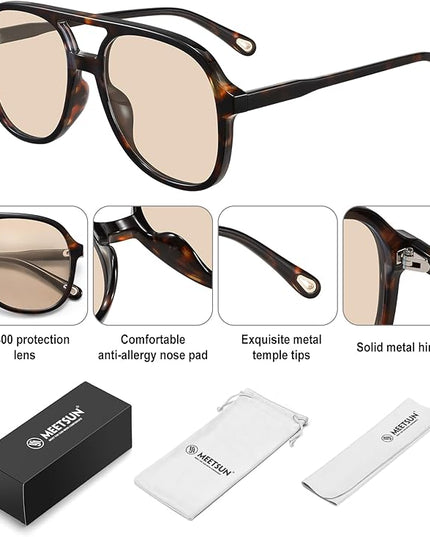 MEETSUN Retro Oversized Aviator Sunglasses for Women Men Trendy 70s 80s Vintage Square Aviators 3 Pack UV400