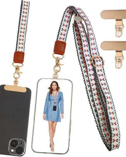 LEMEDE Phone Charm Lanyard, Gold Buckle Adjustable Crossbody and Wrist Strap with 2pcs 360-Degree Rotatable Phone Pad