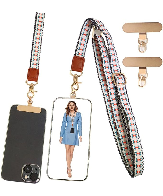 LEMEDE Phone Charm Lanyard, Gold Buckle Adjustable Crossbody and Wrist Strap with 2pcs 360-Degree Rotatable Phone Pad