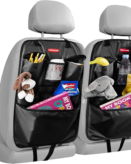 Rubbermaid Backseat Car Organizer, Kick Mats and Seat Back Protector, Car Organizer for Kids with 6 Storage Pockets, Travel Essentials for SUV, Truck, Car - 2 packs Black