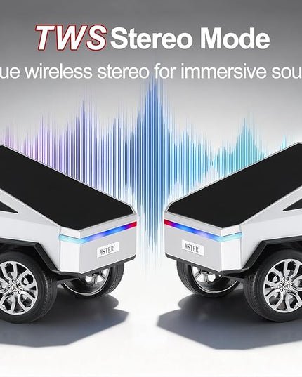 Futuristic Pickup Truck Replica Bluetooth Speaker with LED Display Screen – TWS Stereo, FM, USB/TF Playback, LED Lights, Built-in Mic, Gift for Car Lovers & Tech Fans (Silver)