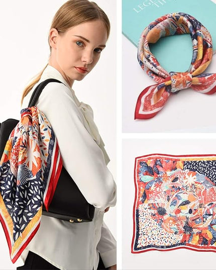 ANDANTINO 100% Mulberry Silk Scarf -21” Lightweight Square Neckerchief – Breathable Digital Printed Scarves with Gift Packed
