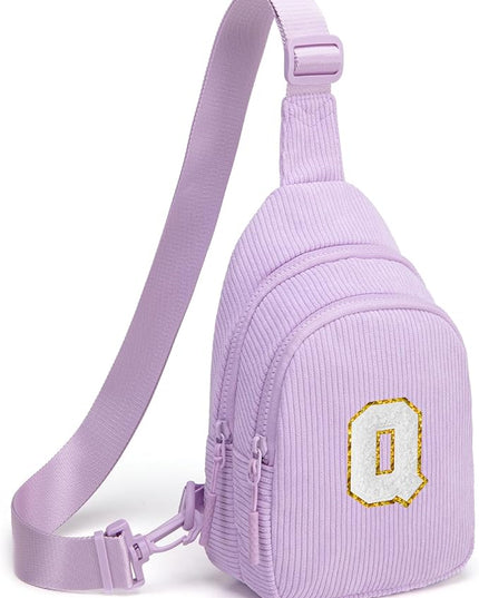 Viverte Small Corduroy Sling Bag Initial Crossbody Bag Fanny Pack for Girls Personalized Birthday Gifts for Teen Girls Gifts
