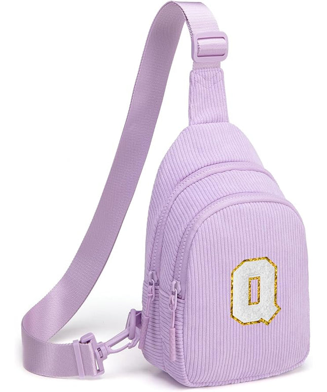 Viverte Small Corduroy Sling Bag Initial Crossbody Bag Fanny Pack for Girls Personalized Birthday Gifts for Teen Girls Gifts
