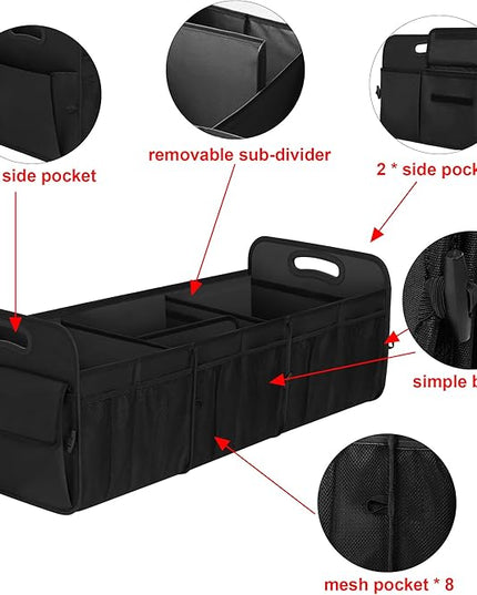 Femuar Large Capacity Trunk Organizer, Waterproof Car Accessory, Non-Slip, Foldable, Suitable for All Vehicles, Black