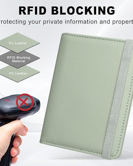 ACdream RFID BLOCKING Passport Holder Travel Wallet, Premium PU Leather Cover Passport Book with Card Holder, Pen Holder, Keep Organization, and Travel Essentials for Women and Men, Agave Green