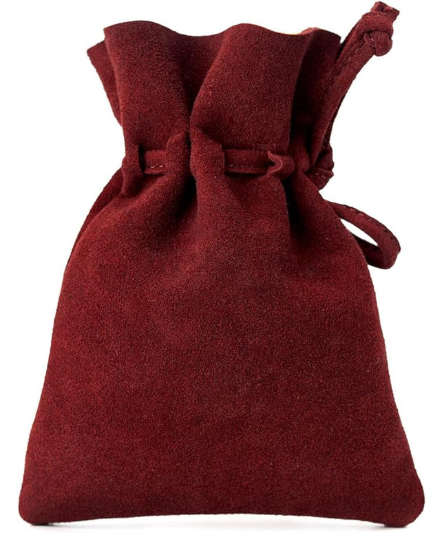 Medieval Drawstring Coin Pouch Bag, Leather Coin Pouch，Renaissance Drawstring Pouch Dice Bag, Small Coin Purse for Women/Men, Brown Swayze Suede Burgundy