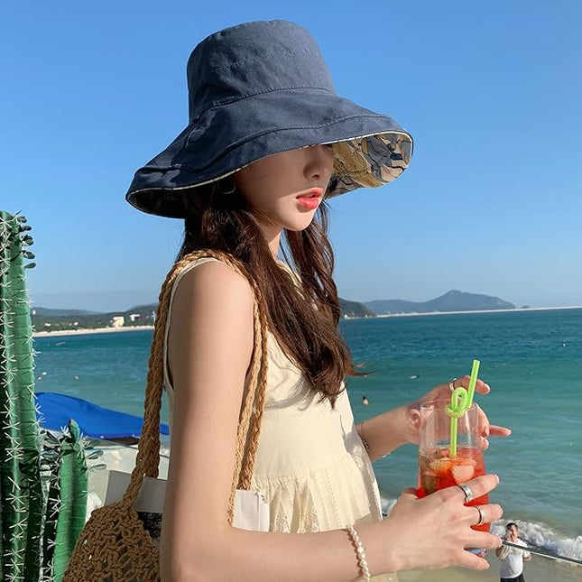 HUAMULAN Women Summer Sun Hat Wide Brim Wired Edge Floral Beach Bucket Hats Reversible Foldable Travel UV Protection Lady Hat