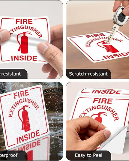 Fire Extinguisher Inside Sticker 200 PCS Self Adhesive 3 Inch Waterproof Vinyl Roll Sticker Safety Decal for Truck Trailer Business Equipment Warehouse