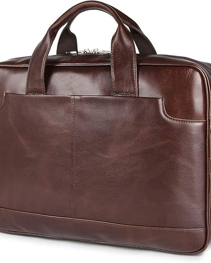 Augus Leather Laptop Briefcase for Men,Waterproof Travel Messenger Duffle Bags 15.6 Inch Laptop Bag