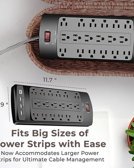 Cable Management Box, Handmade Rattan Cable Organizer, 2 Open Slots Cords Hider Box, Under Desk Cord Organizer for Computer Router USB Hub & Power Strip, Patent Pending, 15.9" x 6.5" x 6.5", Brown