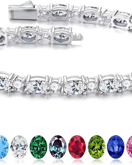Iefil Tennis Bracelets for Women - 925 Sterling Silver Birthstone Bracelet, Anniversary Birthday Gifts for Women, Jewelry Gifts for Woman Her, 6.5"-7"