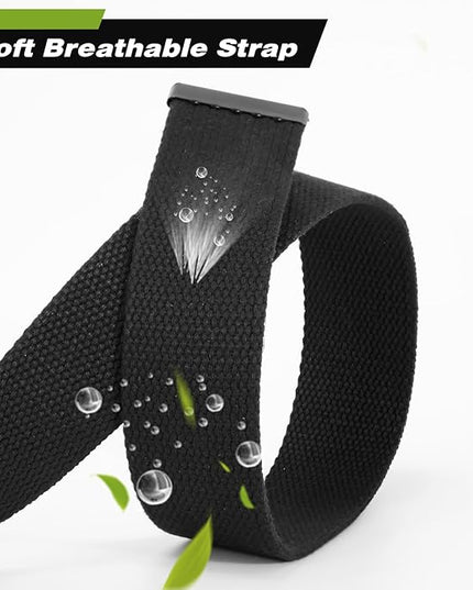 WHIPPY Canvas Web Belt Flip-Top Solid Black Military Buckle Fully Adjustable Mens Webbing Belts Cut To Fit