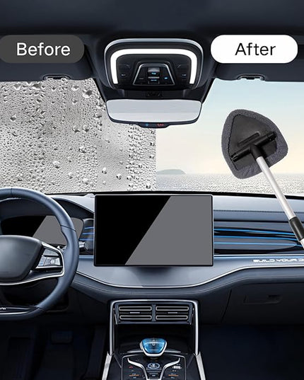 11pcs Windshield Cleaner Tool, Car Window Cleaning Wash Kit with 6 Reusable Microfiber Pads 2 Spray Bottles and Extendable Handles Auto Glass Wiper Kit, Gray