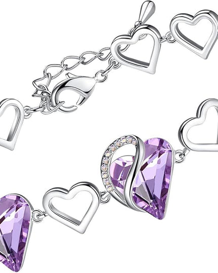 Leafael Infinity Love Heart Link Bracelets, Birthstone or Healing Stone Crystal Bracelet for Women, Silver Tone Jewelry Gifts for Her, 7-inch Chain and 2-inch Extender