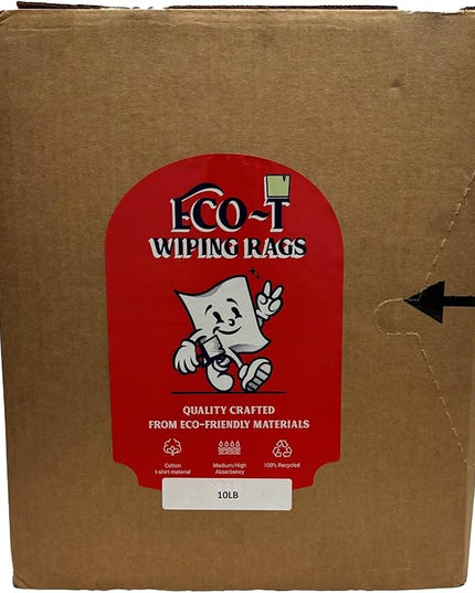 10 lb Box Eco-T Paint Rags - White T-Shirt Material, 100% Recycled, Eco-Friendly, High Absorbency, Low Lint, Low-Cost, Painting and Cleaning Cloth