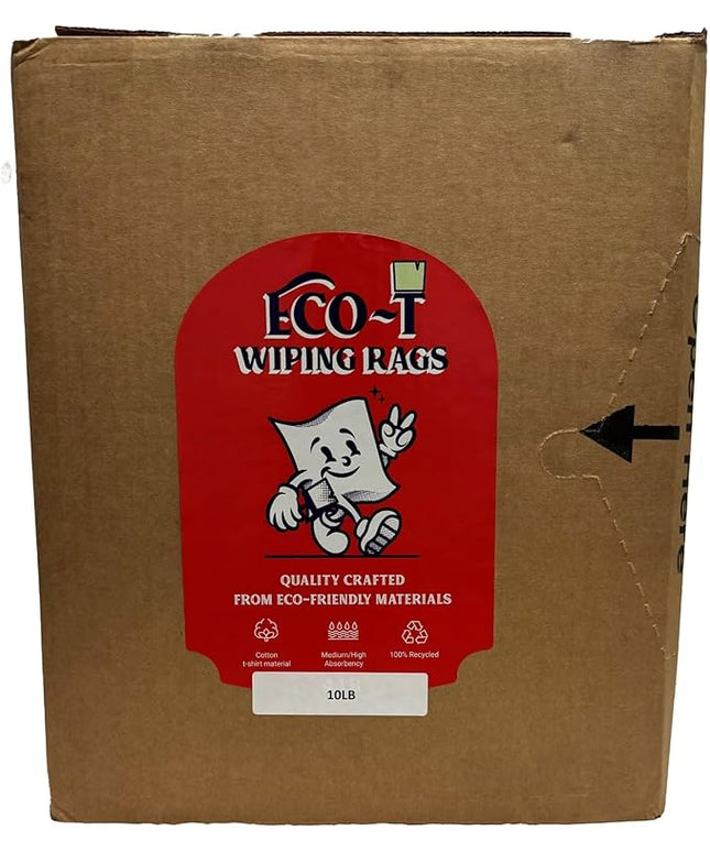 10 lb Box Eco-T Paint Rags - White T-Shirt Material, 100% Recycled, Eco-Friendly, High Absorbency, Low Lint, Low-Cost, Painting and Cleaning Cloth