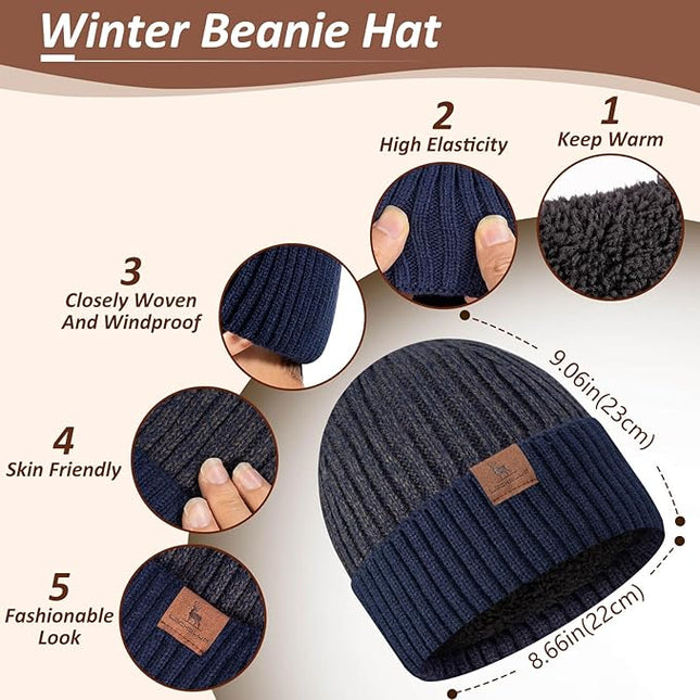 Men Women Winter Beanie Hats Scarf with Touchscreen Gloves Warm Knit Themal Gloves Long Scarf Set with Fleece Lined