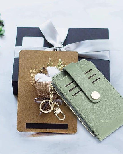 POIUGOYA Slim Wallet for Women,RFID Blocking Bifold Credit Card Holder with Zipper Coin Pocket,ID Window,Keychain