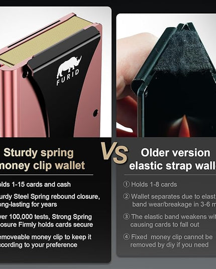 furid Small RFID Wallet for Women: Slim Minimalist Metal Card Wallets with Money Clip - Front Pocket Credit Cards Holder for Work Business Travel - Gift for Wife Mother