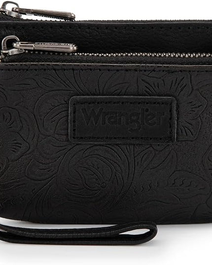 Montana West Wrangler Coin Purse for Women RFID-blocking Floral Embossed Change Pouch Wristlet Wallet Lightweight Portable Wallets Black