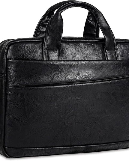 Faux Leather Messenger Bag for Men 15.6 Inch: Laptop Bag Briefcase Computer Handbags Shoulder Crossbody Bag with Padded Laptop Sleeve for Work College Travel, PU Black