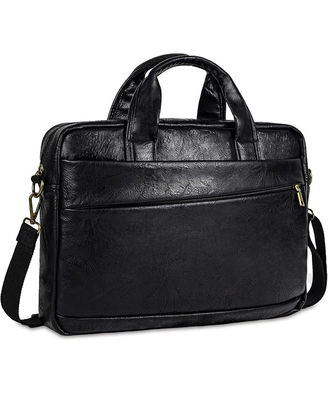 Faux Leather Messenger Bag for Men 15.6 Inch: Laptop Bag Briefcase Computer Handbags Shoulder Crossbody Bag with Padded Laptop Sleeve for Work College Travel, PU Black