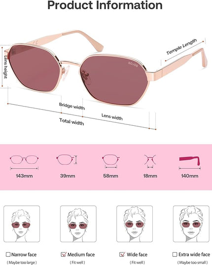 SOJOS Trendy Polarized Hexagon Sunglasses for Women Men, UV400 Retro Rectangle Shades SJ1238