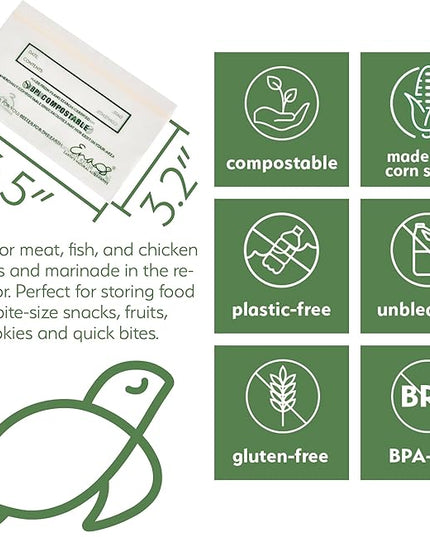 100% Compostable Food Storage Bags [Snack 150 Pack] Eco-Friendly Freezer Bags, Resealable Bags, Heavy-Duty, Reusable, Off-White by Earth's Natural Alternative