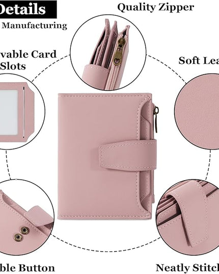 Airkit Small Wallet Women RFID Blocking Soft Leather Bifold Compact Card Holder Wallet for Women with Zipper Coin Pocket 4 ID Window