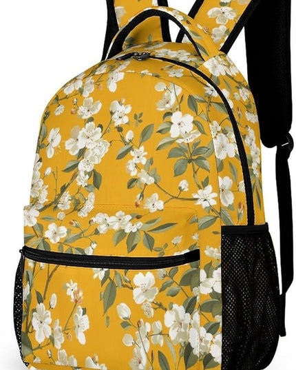Fashion Yellow White Floral Backpack Lightweight Large Capacity Laptop Daybag for Travel Work