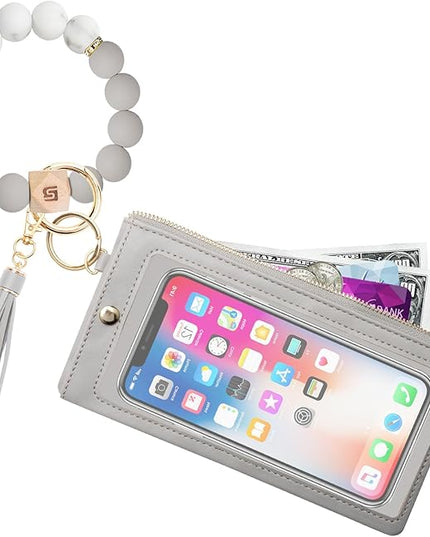 COOLANS Silicone Bracelet Wristlet Wallet Credit Card Holder RFID,ID Window,Key Ring Tassel,Slim Wallet Women Keychain Purse