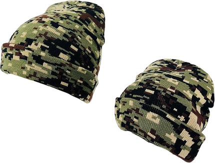 Super Soft Adult & Child Camo Print Winter Knit Beanie Set