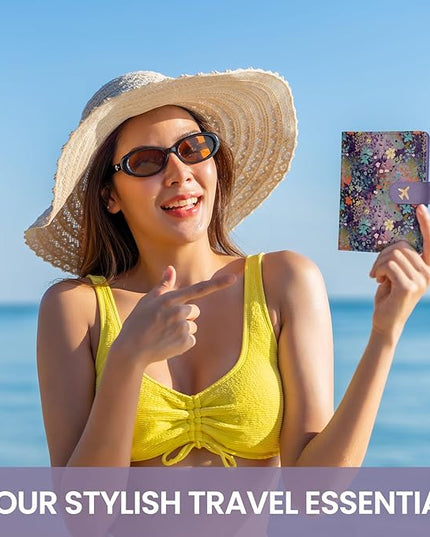 Passport Holder for Travel Essentials, RFID Blocking Leather Cover Wallet with Magnetic Closure, Aesthetic & Cute Passport Book Case for Women and Men - Violet