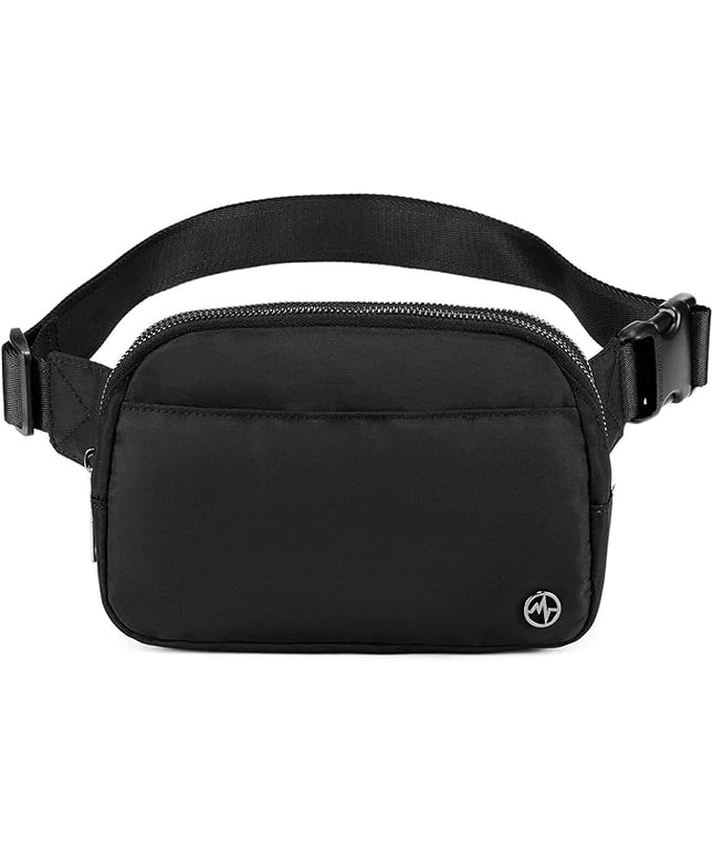 Pander Everywhere Belt Bag for Women, 5 Zipper Pockets Nylon Crossbody Fanny Pack Purse (Black)