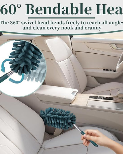 2 PCS Car Interior Duster with Extension Pole, Microfiber Car Dusters with Bendable Head, Cars Duster Exterior&Interior Scratch Free, for Cleaning of Vehicle Details, Offices, Window(Nude Blue)