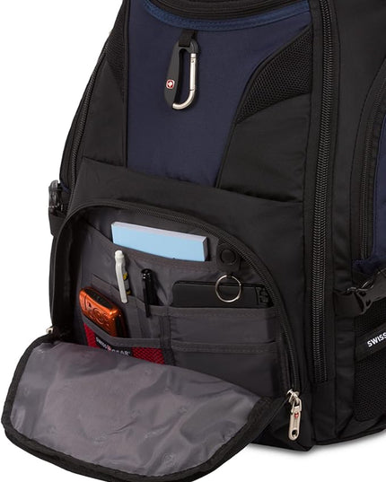 SwissGear 1900 ScanSmart 17” Laptop Backpack Blue/Black – Reflective Tech Backpack with ScanSmart Compartment – Multiple Organizer Pockets & RFID Scan Blocking Technology