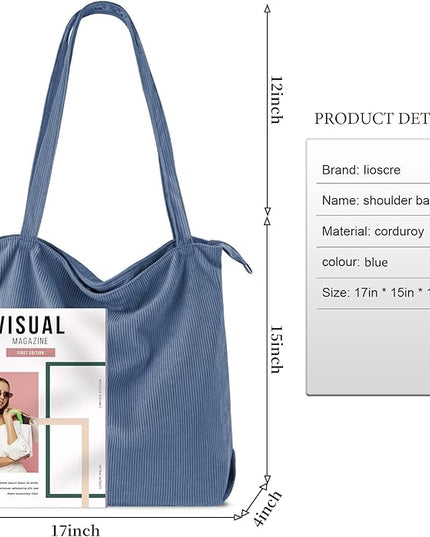 Iioscre Corduroy Tote Bag for Women,Hobo HandBags with Zipper,Large Capacity Casual Shoulder Handbags with Inner Pockets