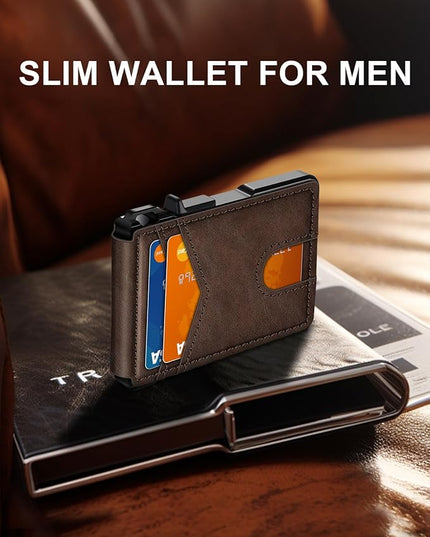 ZALVEX Wallet for Men, Mens Minimalist Wallet 9-13 Cards, Slim Compact Wallet with Money Clip & ID Window, RFID Blocking Smart Pop Up Card Wallet, Metal Aluminum Credit Card Holder Bifold Wallet