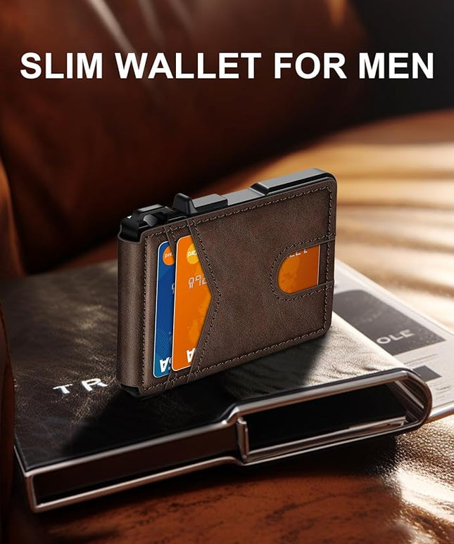 ZALVEX Wallet for Men, Mens Minimalist Wallet 9-13 Cards, Slim Compact Wallet with Money Clip & ID Window, RFID Blocking Smart Pop Up Card Wallet, Metal Aluminum Credit Card Holder Bifold Wallet